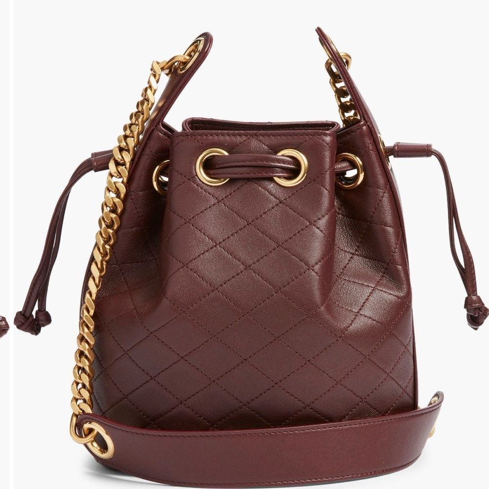 Saint Laurent Cassandre Mini Quilted Leather Bucket Shoulder Bag In Burgundy Nwt